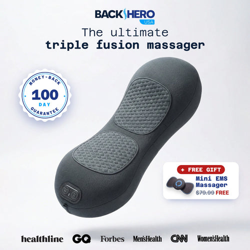 Back Hero USA Triple Fusion Massager with a free Mini EMS Massager gift and 100-day money-back guarantee