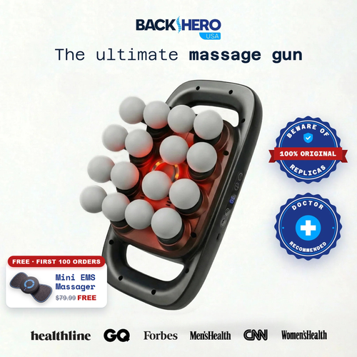 Back Hero USA 16-Head Massage Gun with a FREE Mini EMS Massager ($79.99 value) for the first 100 orders