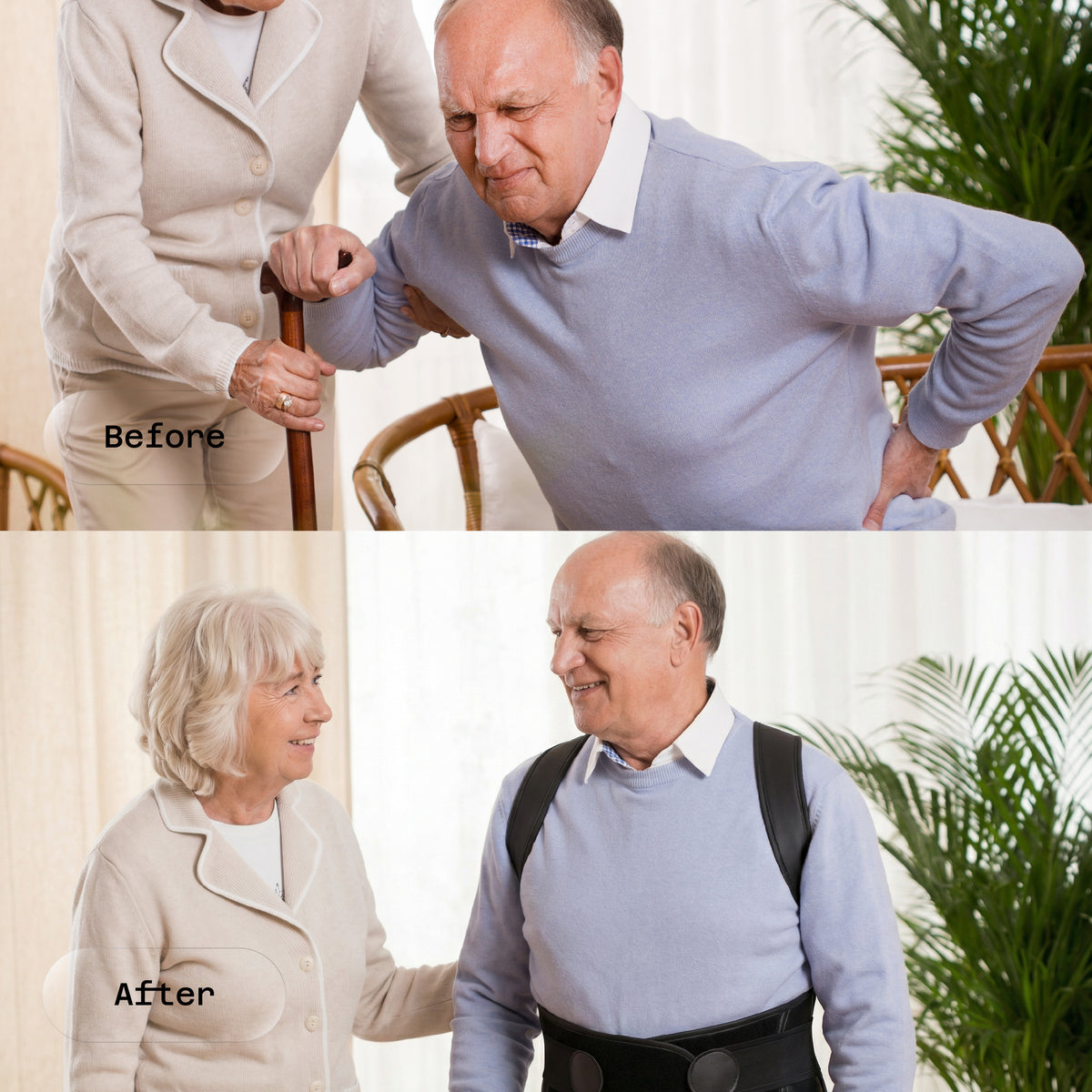 Before and after wearing the posture corrector