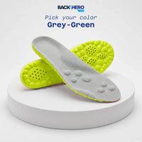 Cloud Massage Insoles in Grey-Green with lime massage nodes