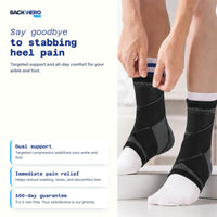Person pulling a black plantar fasciitis foot sleeve over a white sock – say goodbye to stabbing heel pain