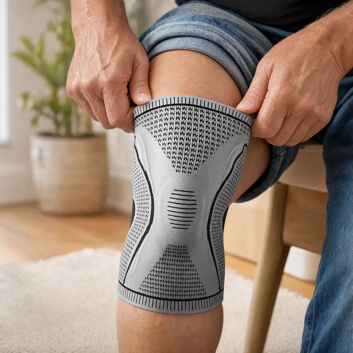 Pulling the Limitless Knee Pro on at home