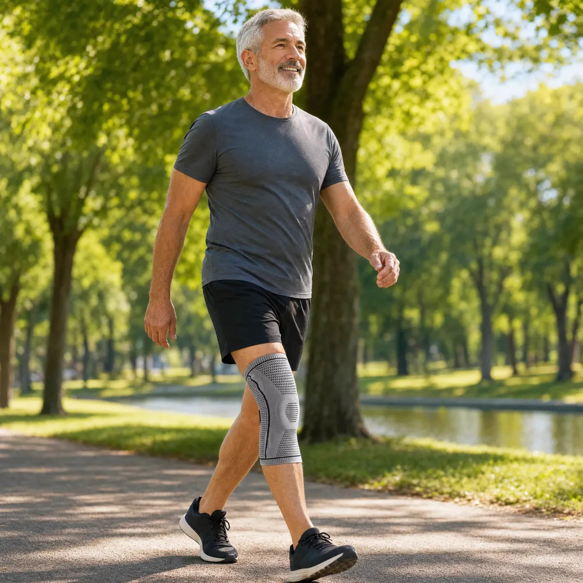 Man walking in the park wearing the Limitless Knee Pro