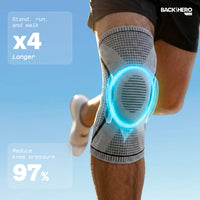 Runner wearing the Limitless Knee Pro knee sleeve to stand, run and walk longer with less knee pressure