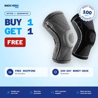 Buy 1 Get 1 FREE: gray and black knee compression sleeves with free shipping and a 100-day money-back guarantee