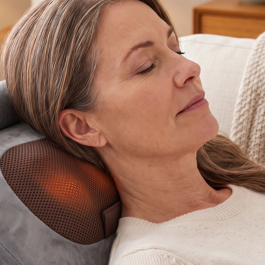 Woman relaxing with gentle heat under her neck