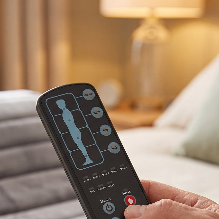 Hand holding the massage mat remote