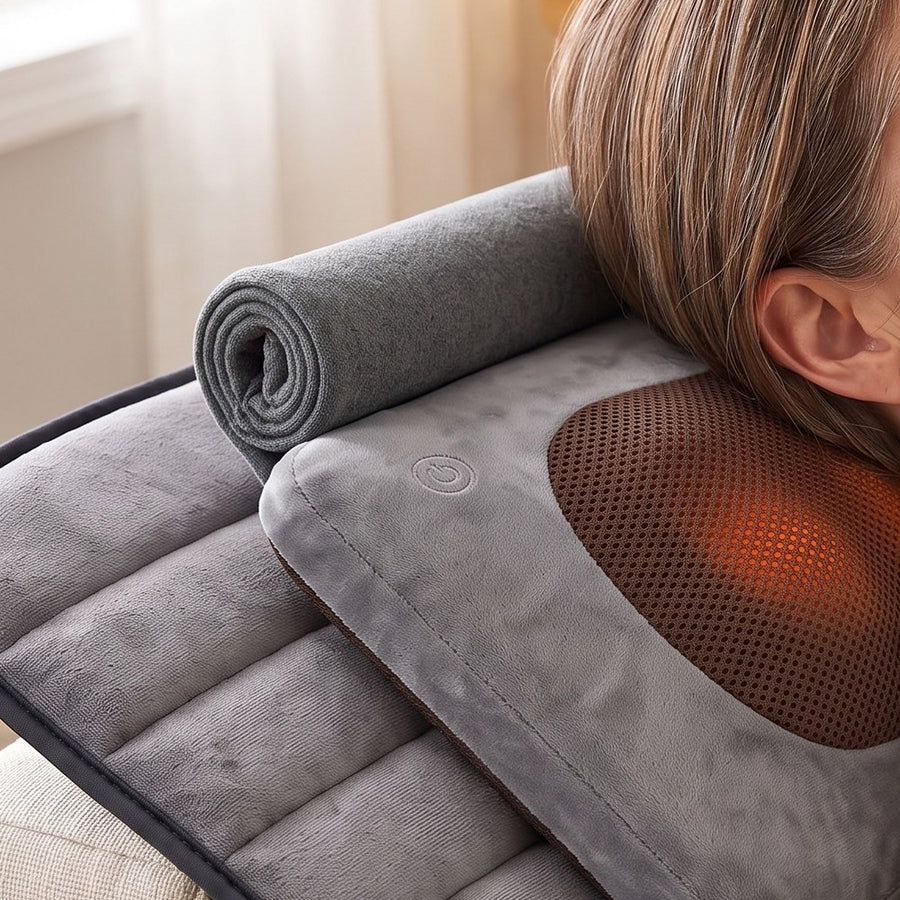 Detachable shiatsu pillow with brown mesh panel