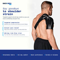 Man seen from behind wearing a black shoulder brace – say goodbye to shoulder strain